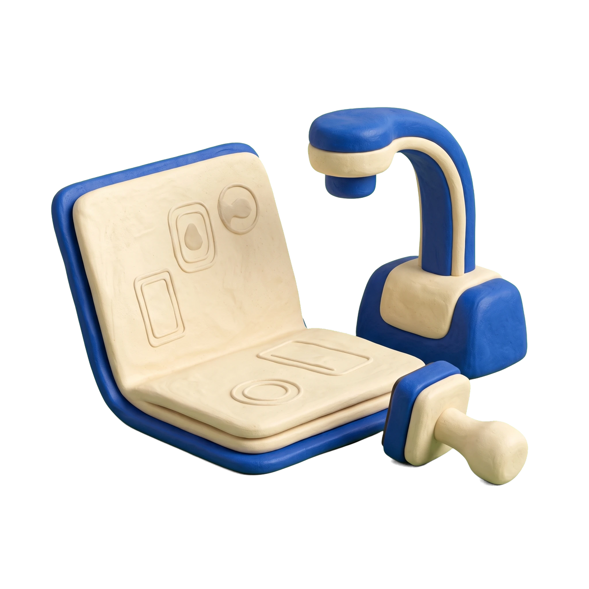 Passport office illustration in blue and ivory clay