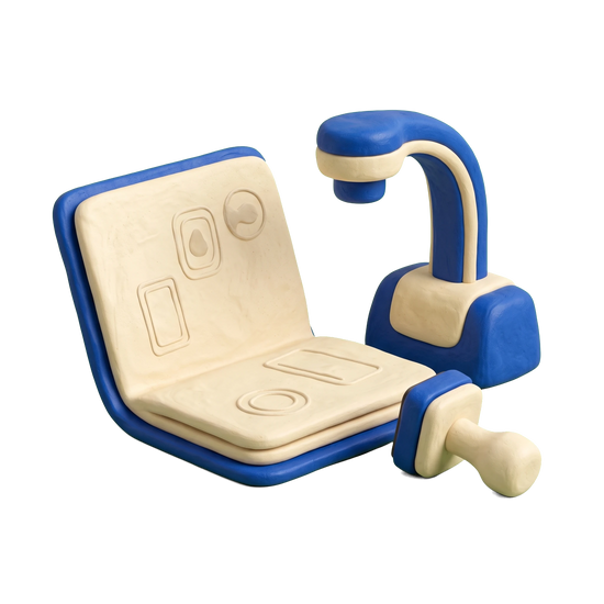 Passport office illustration in blue and ivory clay
