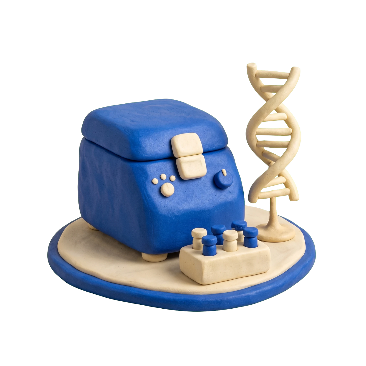 Paternity testing service illustration in blue and ivory clay