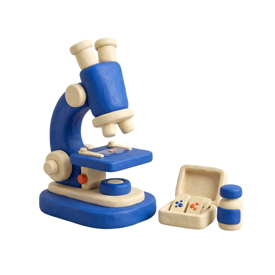 Pathologist illustration in blue and ivory clay