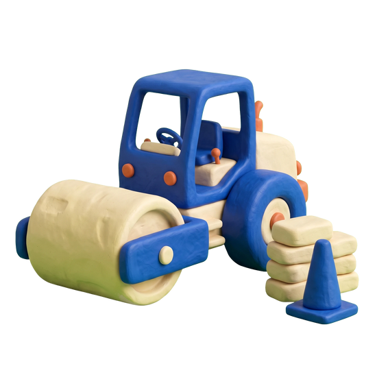 Paving contractor illustration in blue and ivory clay