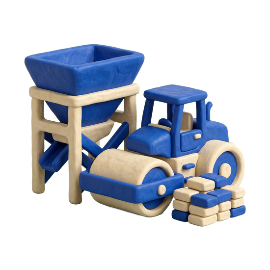 Paving materials supplier illustration in blue and ivory clay