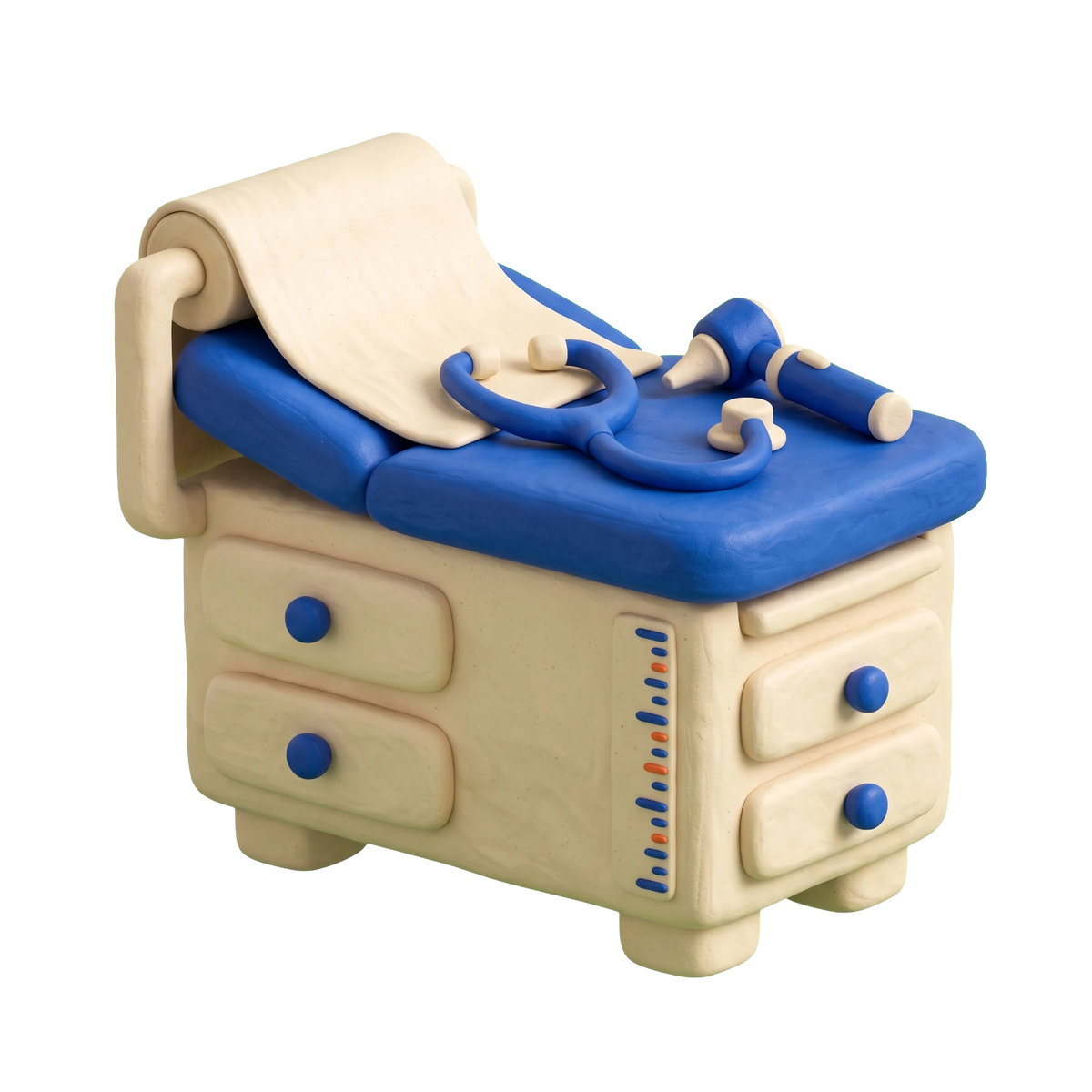 Pediatric clinic illustration in blue and ivory clay