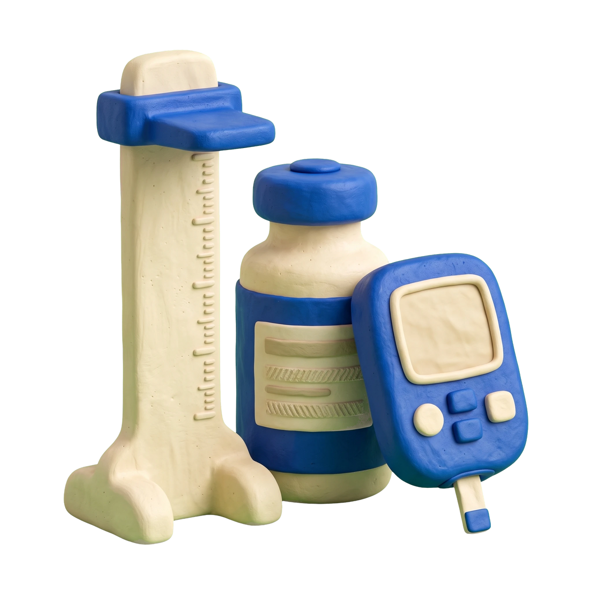 Pediatric endocrinologist illustration in blue and ivory clay