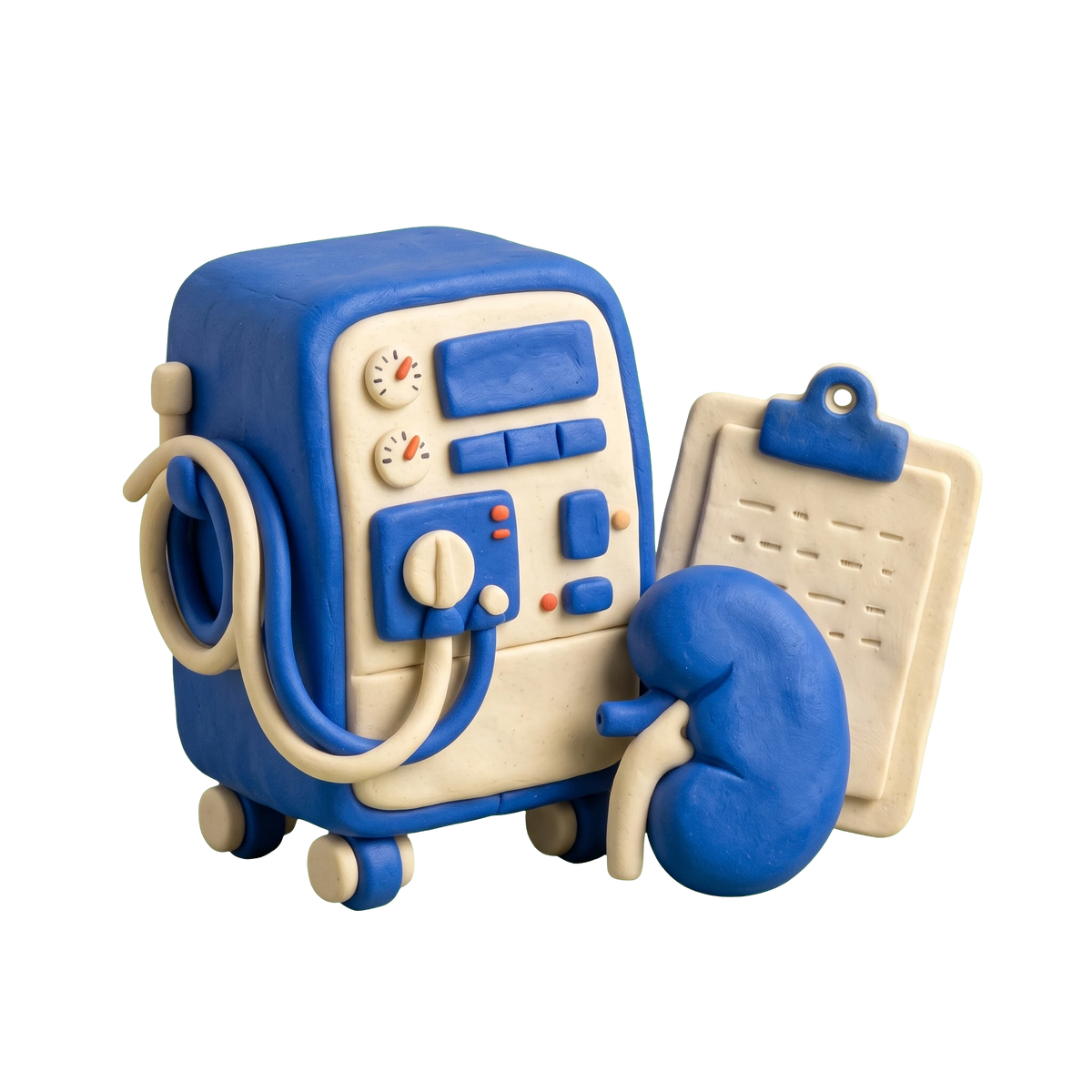 Pediatric nephrologist illustration in blue and ivory clay