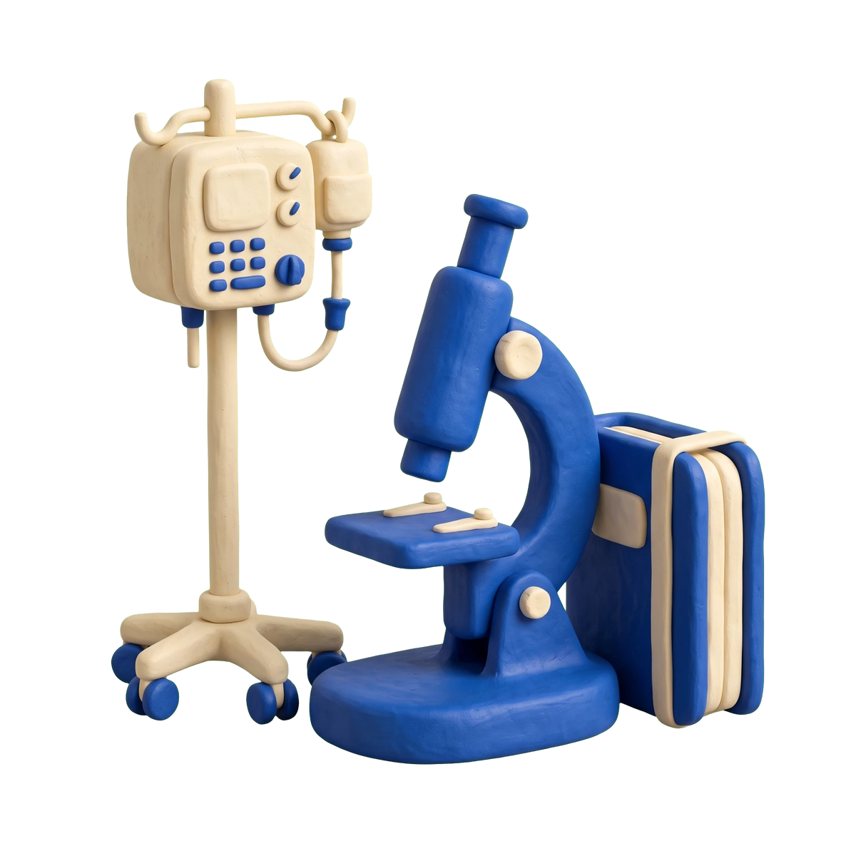 Pediatric oncologist illustration in blue and ivory clay
