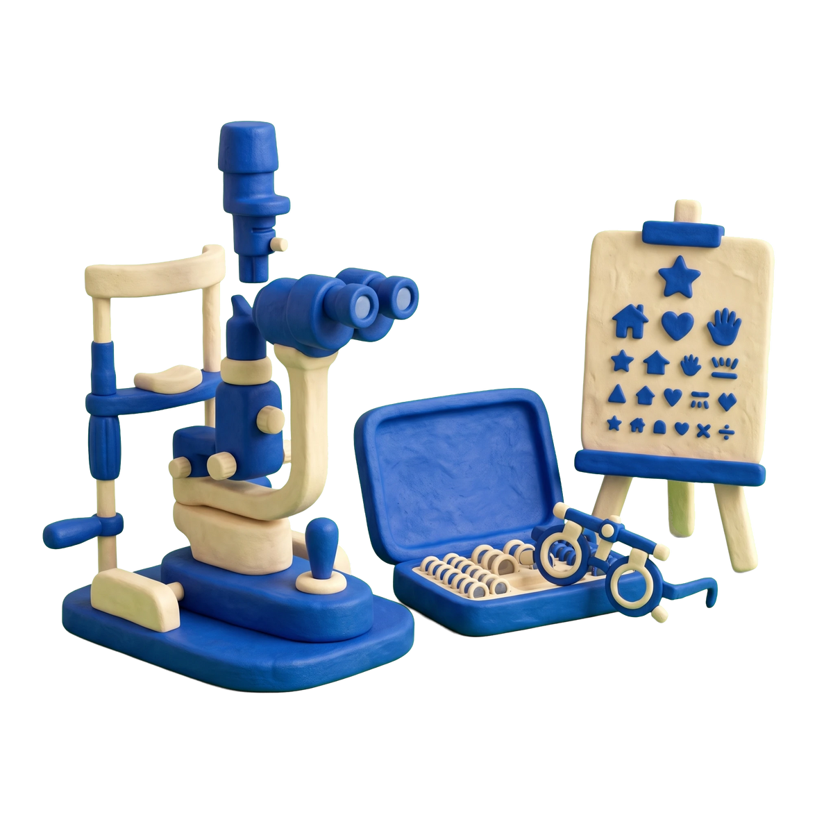 Pediatric ophthalmologist illustration in blue and ivory clay