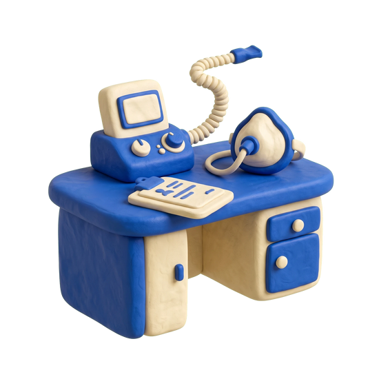 Pediatric pulmonologist illustration in blue and ivory clay