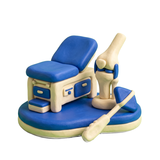 Pediatric rheumatologist illustration in blue and ivory clay
