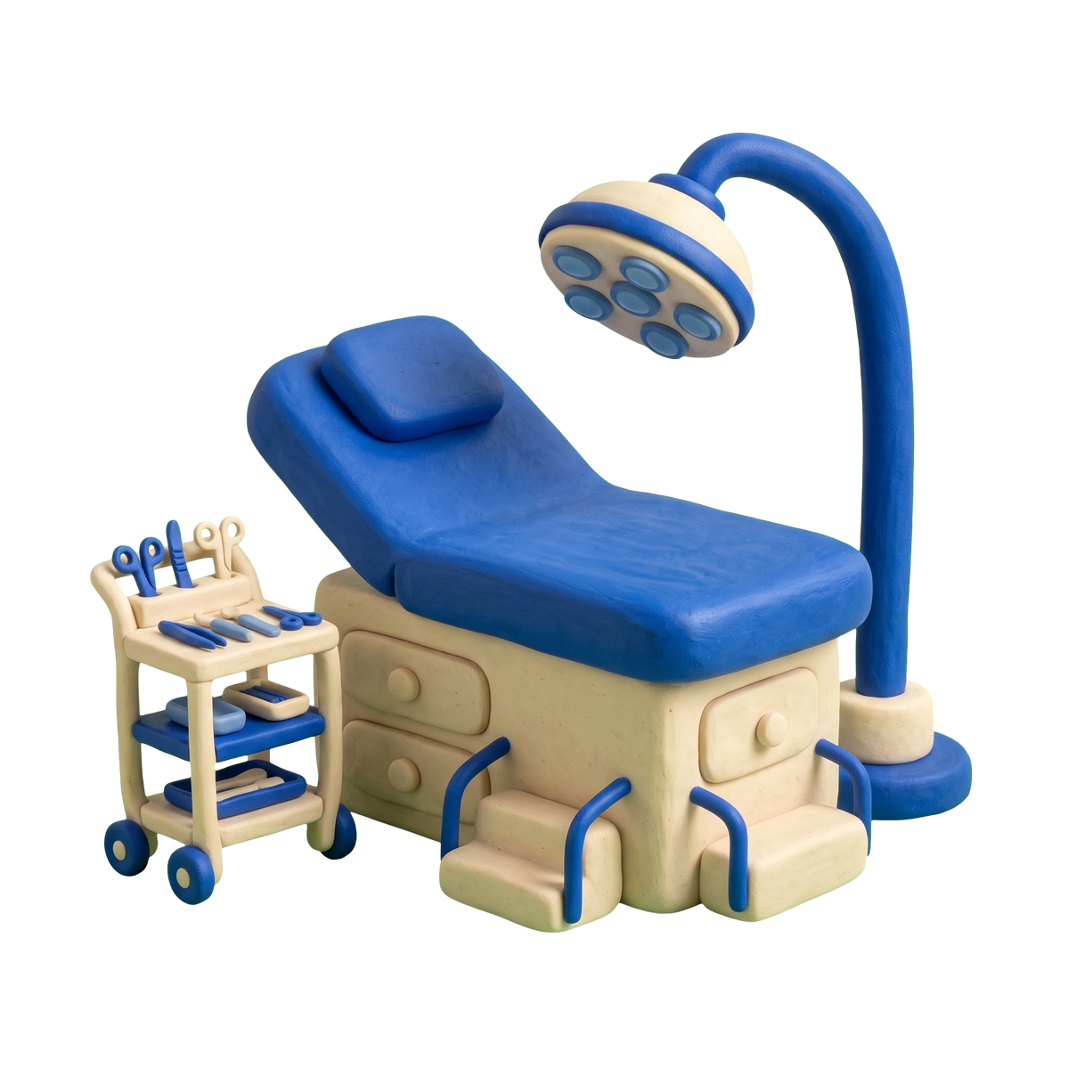 Pediatric surgeon illustration in blue and ivory clay