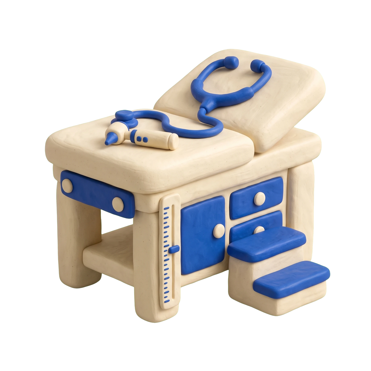 Pediatrician illustration in blue and ivory clay