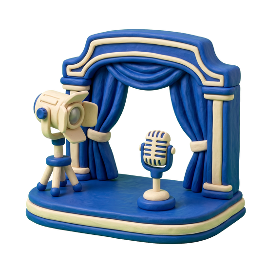 Performing arts group illustration in blue and ivory clay