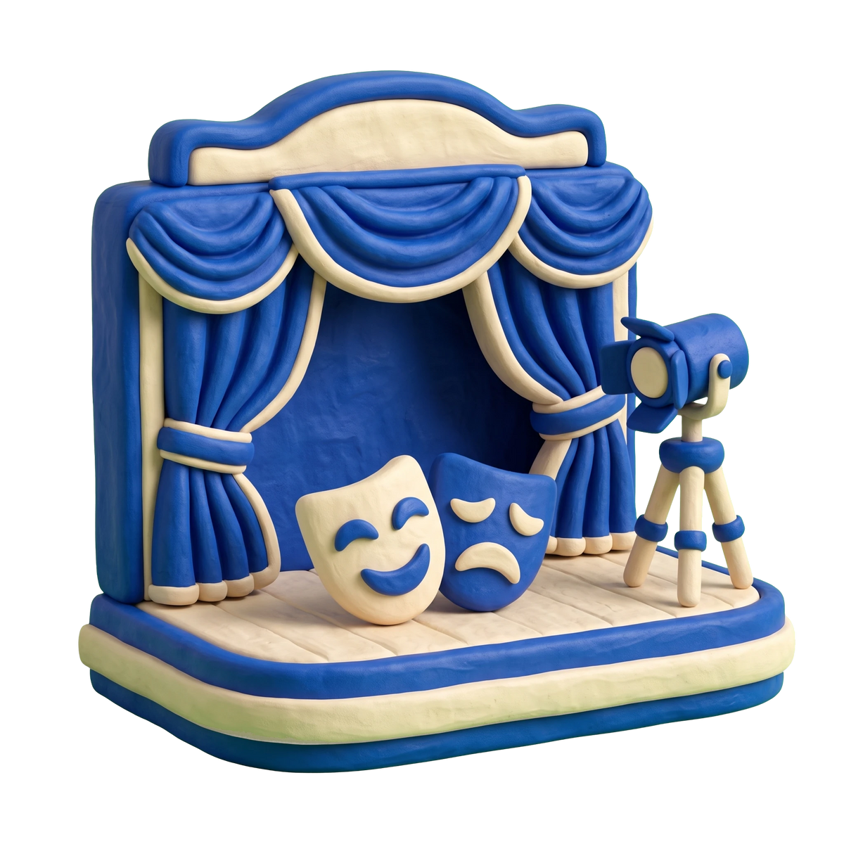 Performing arts theater illustration in blue and ivory clay