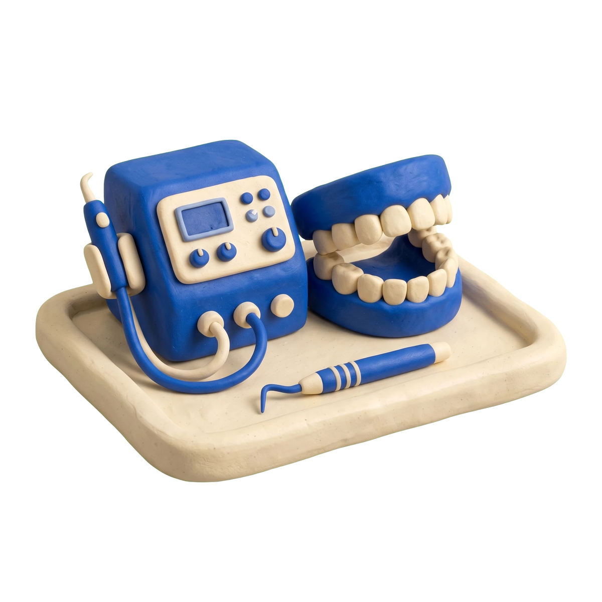 Periodontist illustration in blue and ivory clay