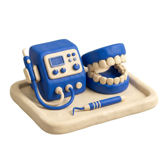 Periodontist illustration in blue and ivory clay
