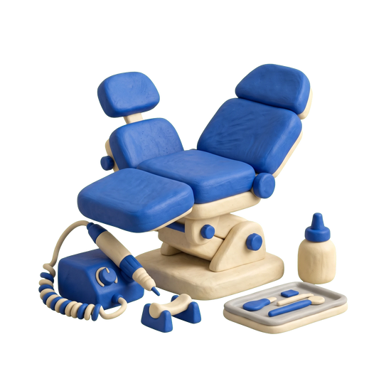 Permanent make-up clinic illustration in blue and ivory clay