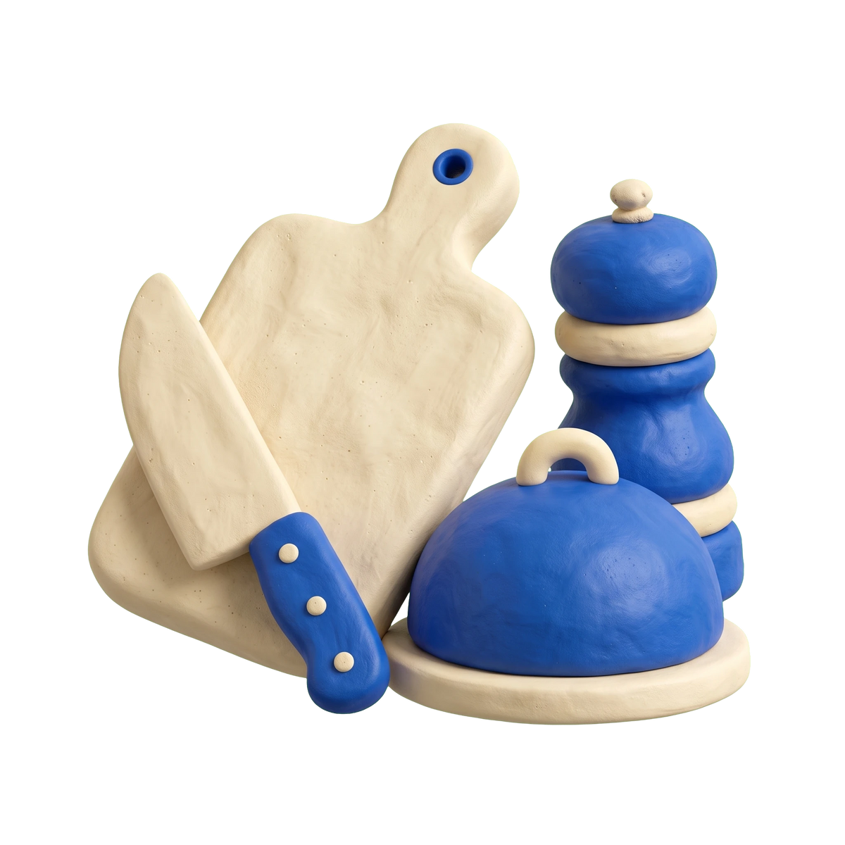 Personal chef service illustration in blue and ivory clay