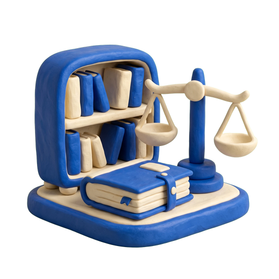 Personal injury attorney illustration in blue and ivory clay