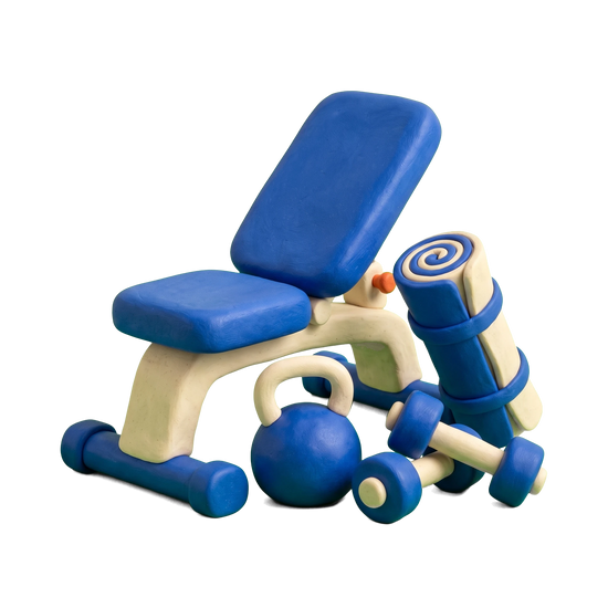 Personal trainer illustration in blue and ivory clay