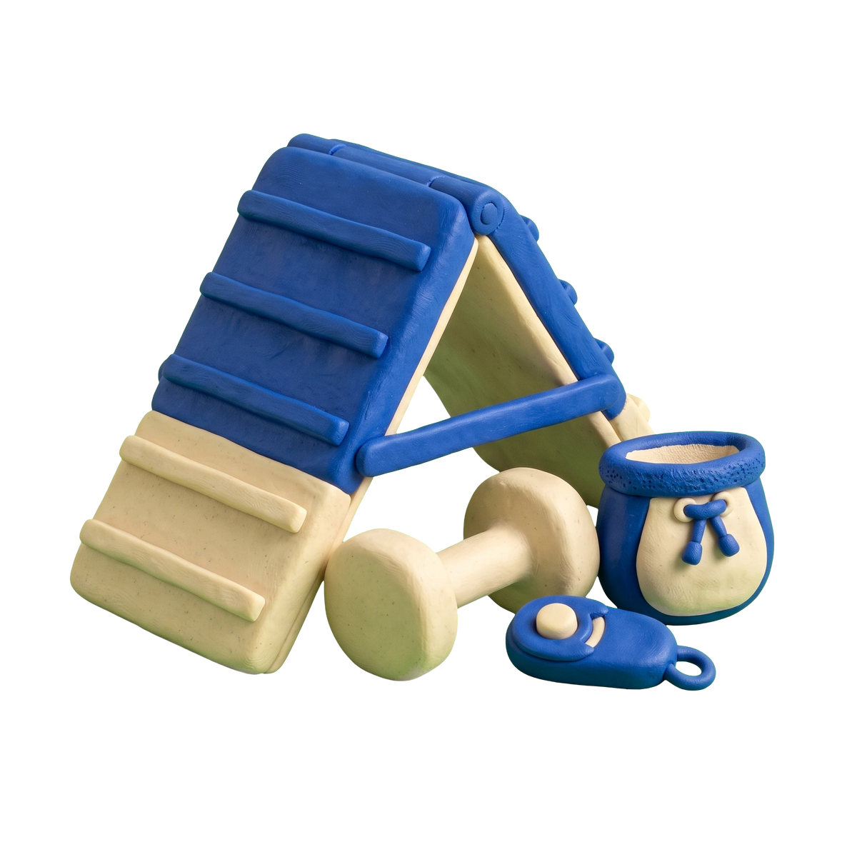 Pet trainer illustration in blue and ivory clay