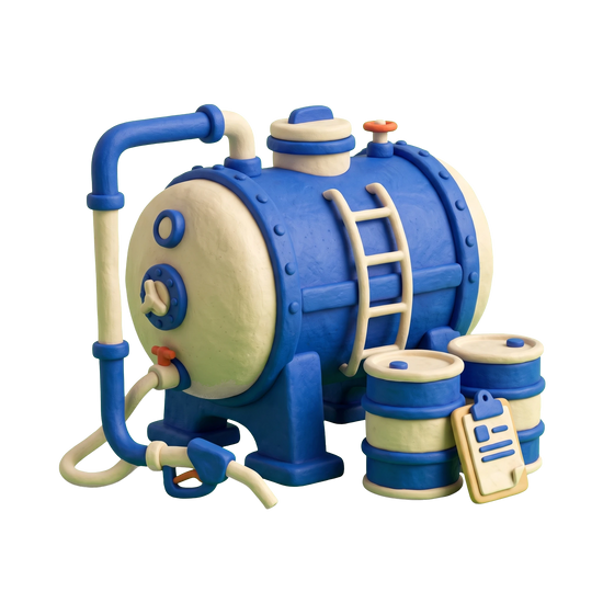 Petroleum products company illustration in blue and ivory clay