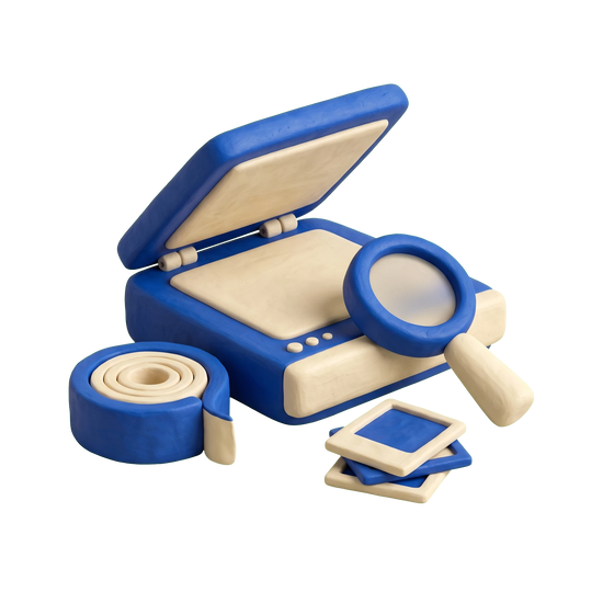 Photo restoration service illustration in blue and ivory clay