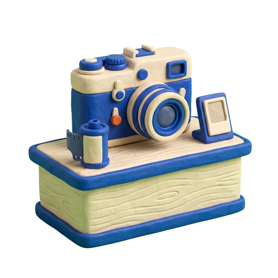 Photo shop illustration in blue and ivory clay