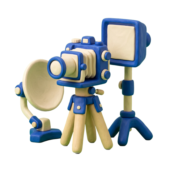 Photographer illustration in blue and ivory clay