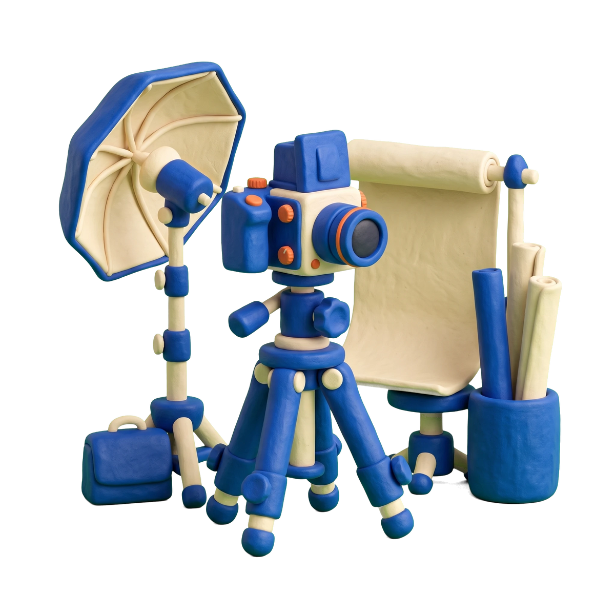 Photography service illustration in blue and ivory clay