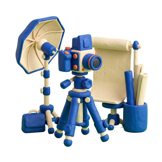 Photography service illustration in blue and ivory clay