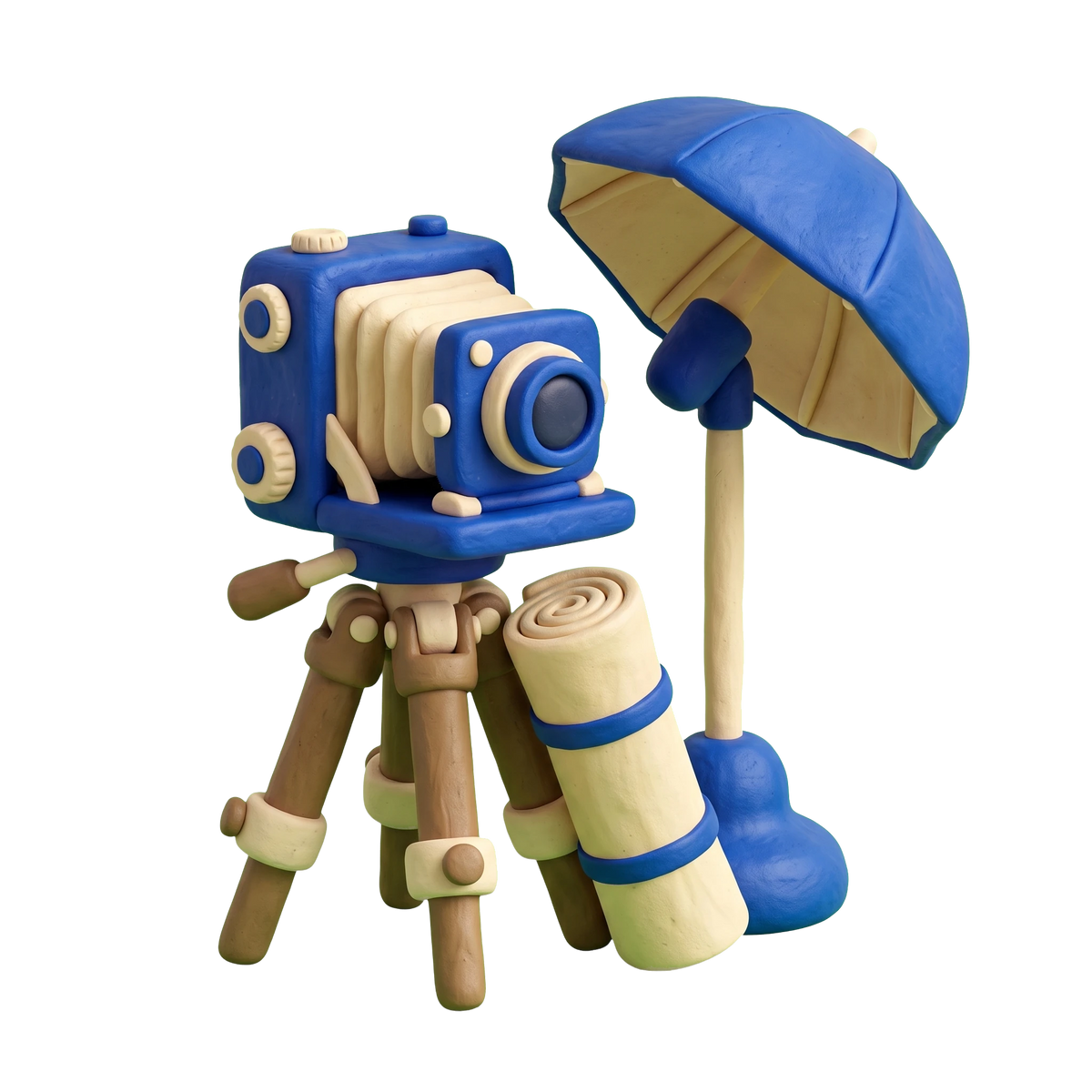 Photography studio illustration in blue and ivory clay