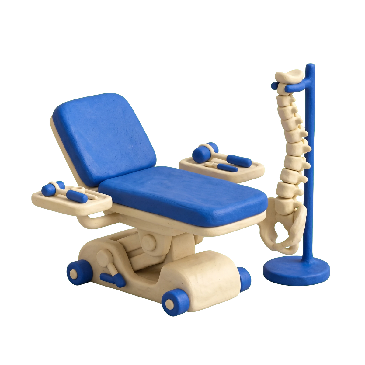 Physiatrist illustration in blue and ivory clay