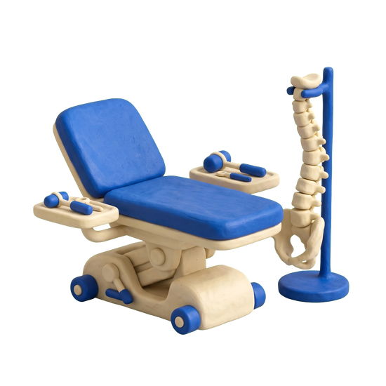 Physiatrist illustration in blue and ivory clay
