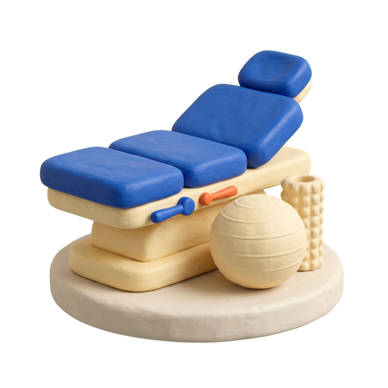 Physical therapist illustration in blue and ivory clay