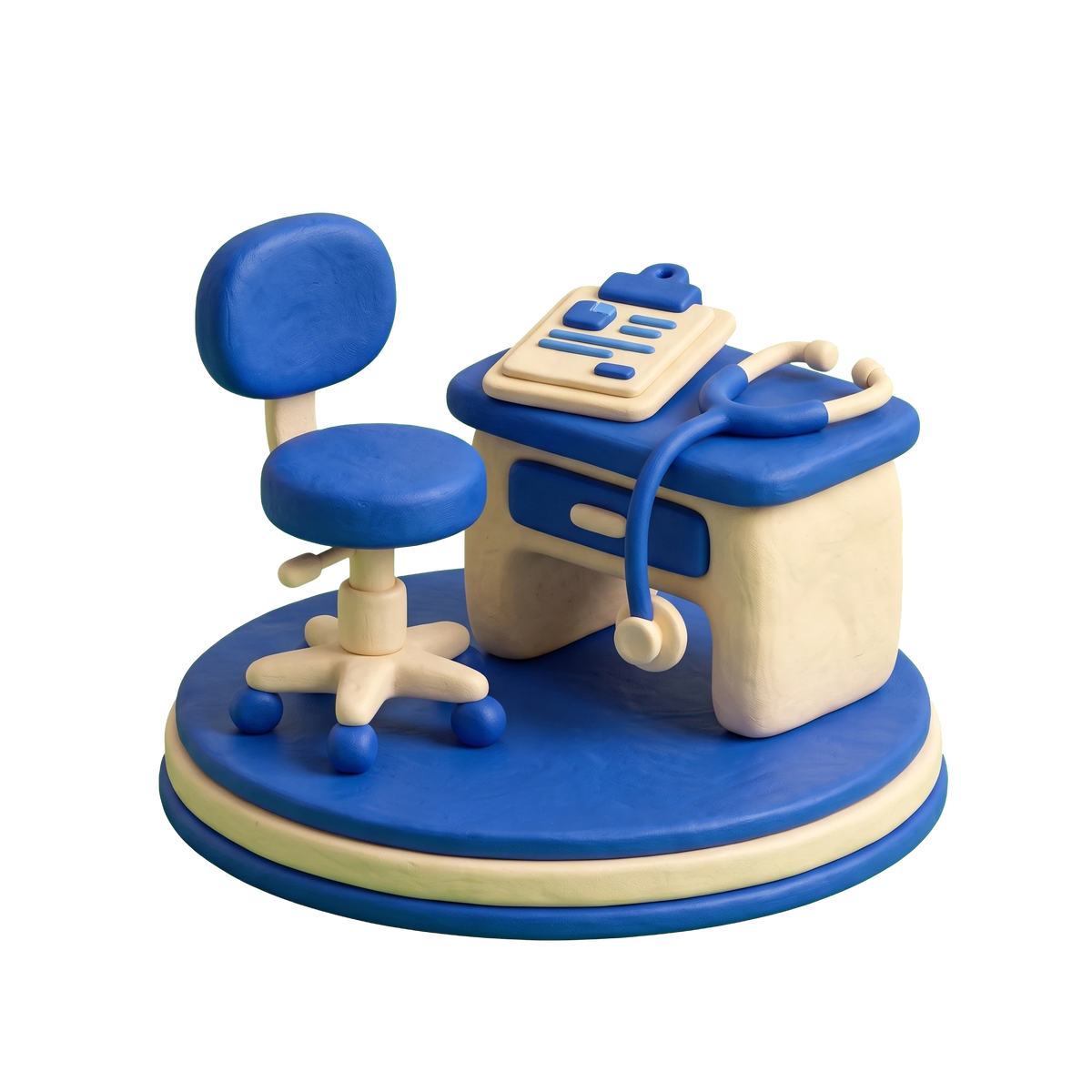 Physician assistant illustration in blue and ivory clay