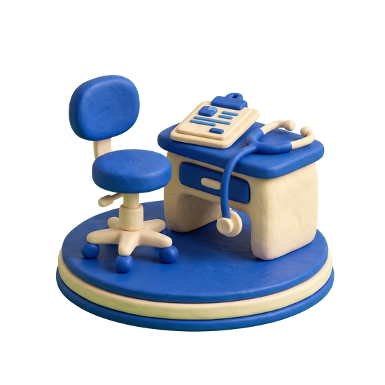 Physician assistant illustration in blue and ivory clay