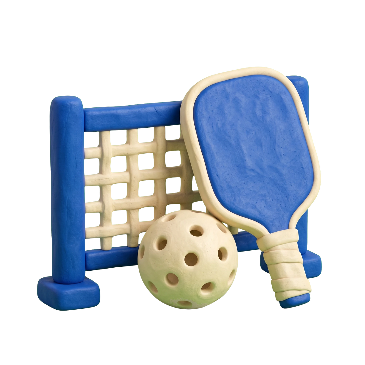 Pickleball court illustration in blue and ivory clay