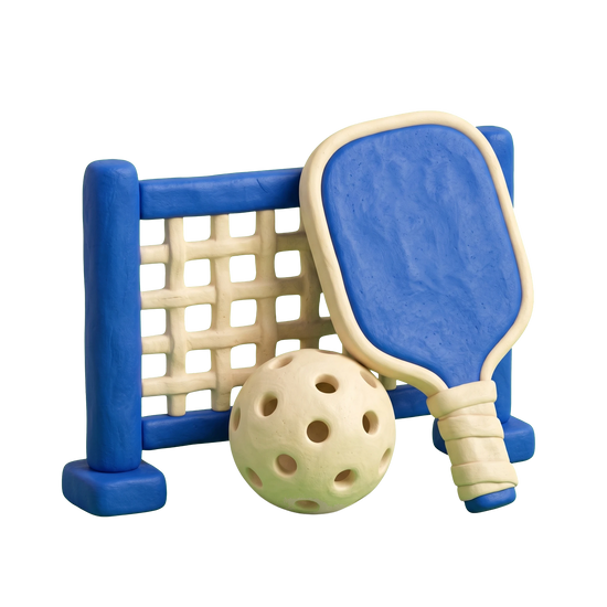 Pickleball court illustration in blue and ivory clay