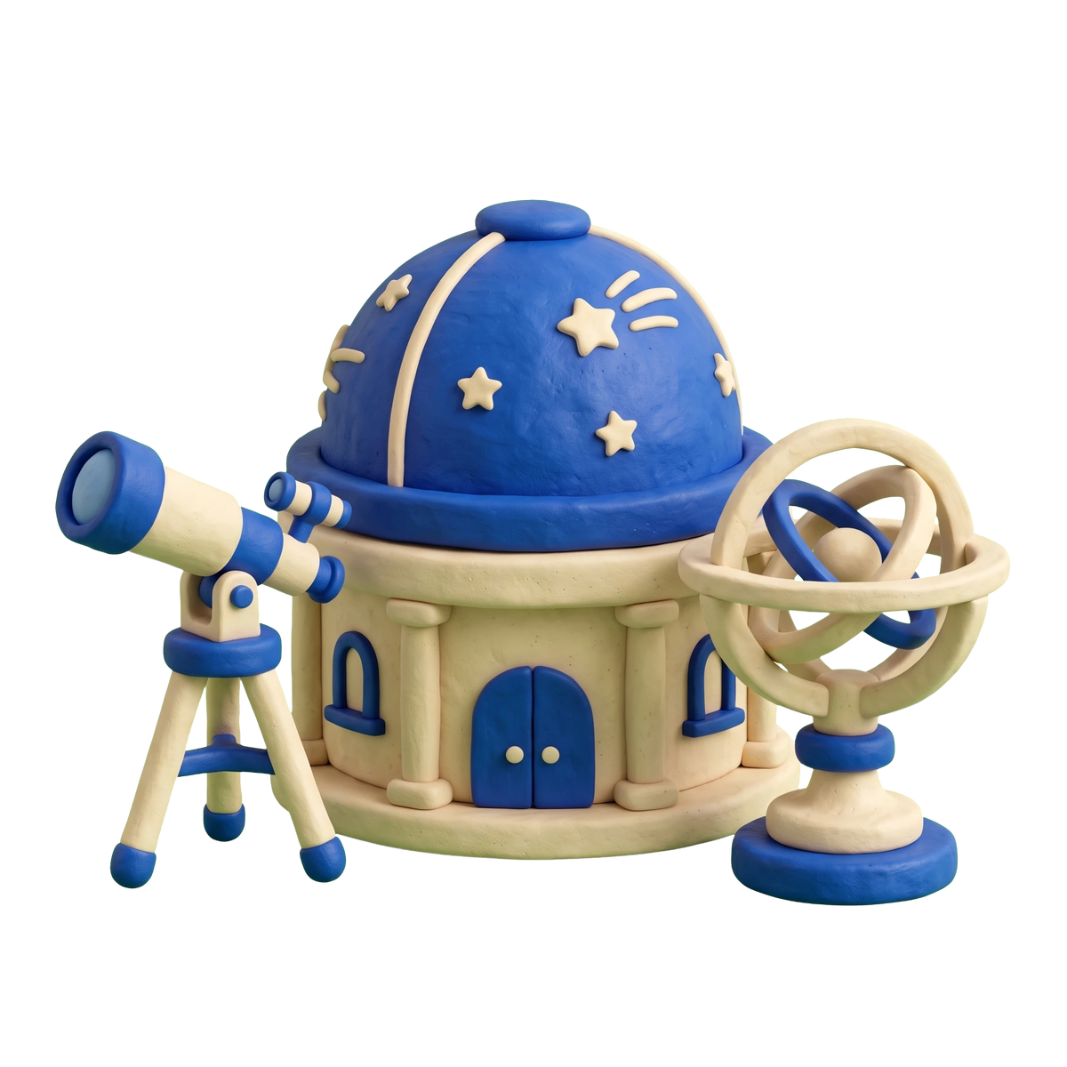 Planetarium illustration in blue and ivory clay