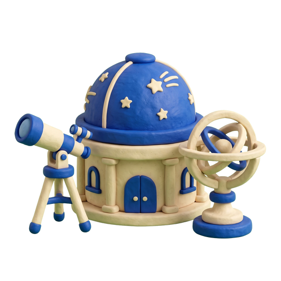 Planetarium illustration in blue and ivory clay