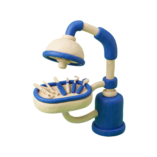 Plastic surgeon illustration in blue and ivory clay