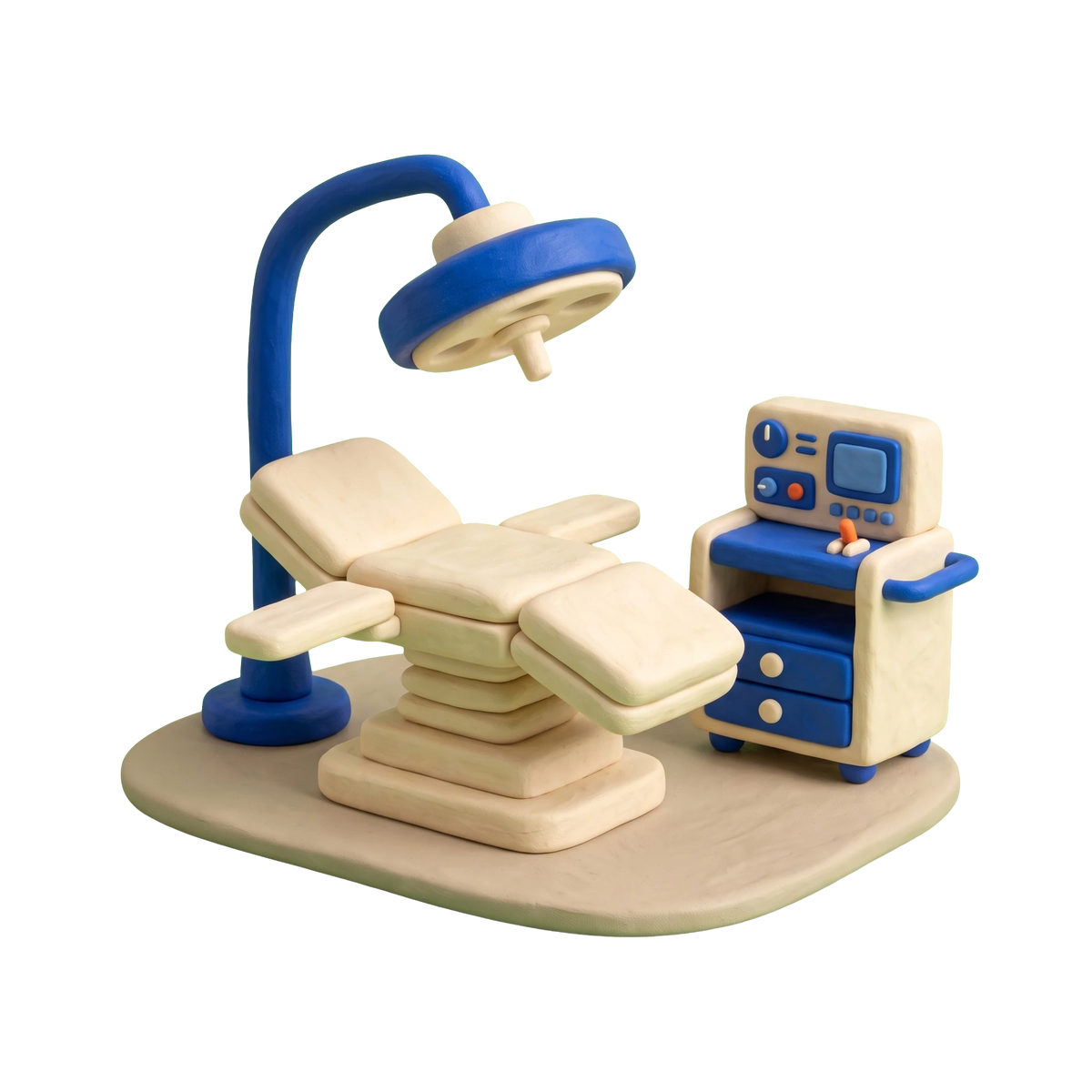 Plastic surgery clinic illustration in blue and ivory clay