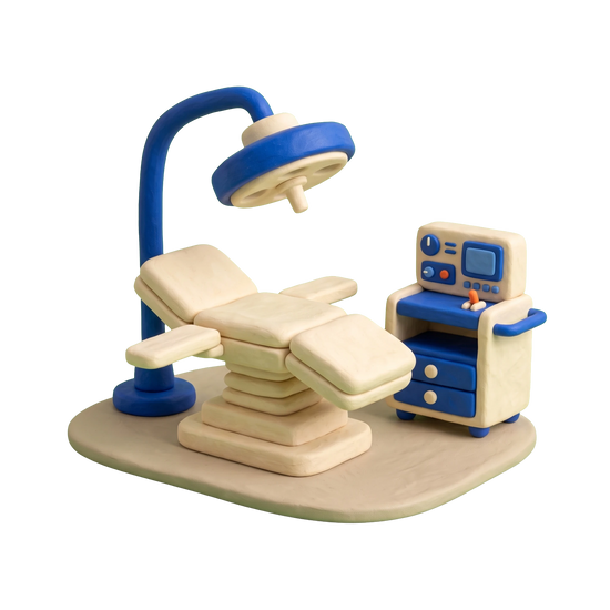Plastic surgery clinic illustration in blue and ivory clay