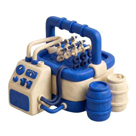 Plating service illustration in blue and ivory clay