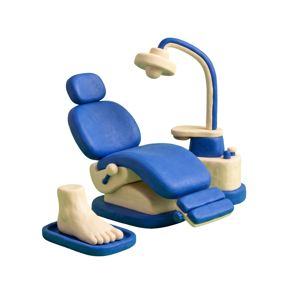 Podiatrist illustration in blue and ivory clay