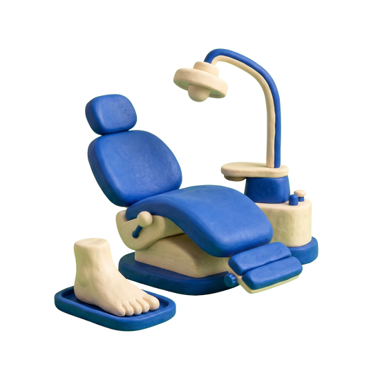 Podiatrist illustration in blue and ivory clay