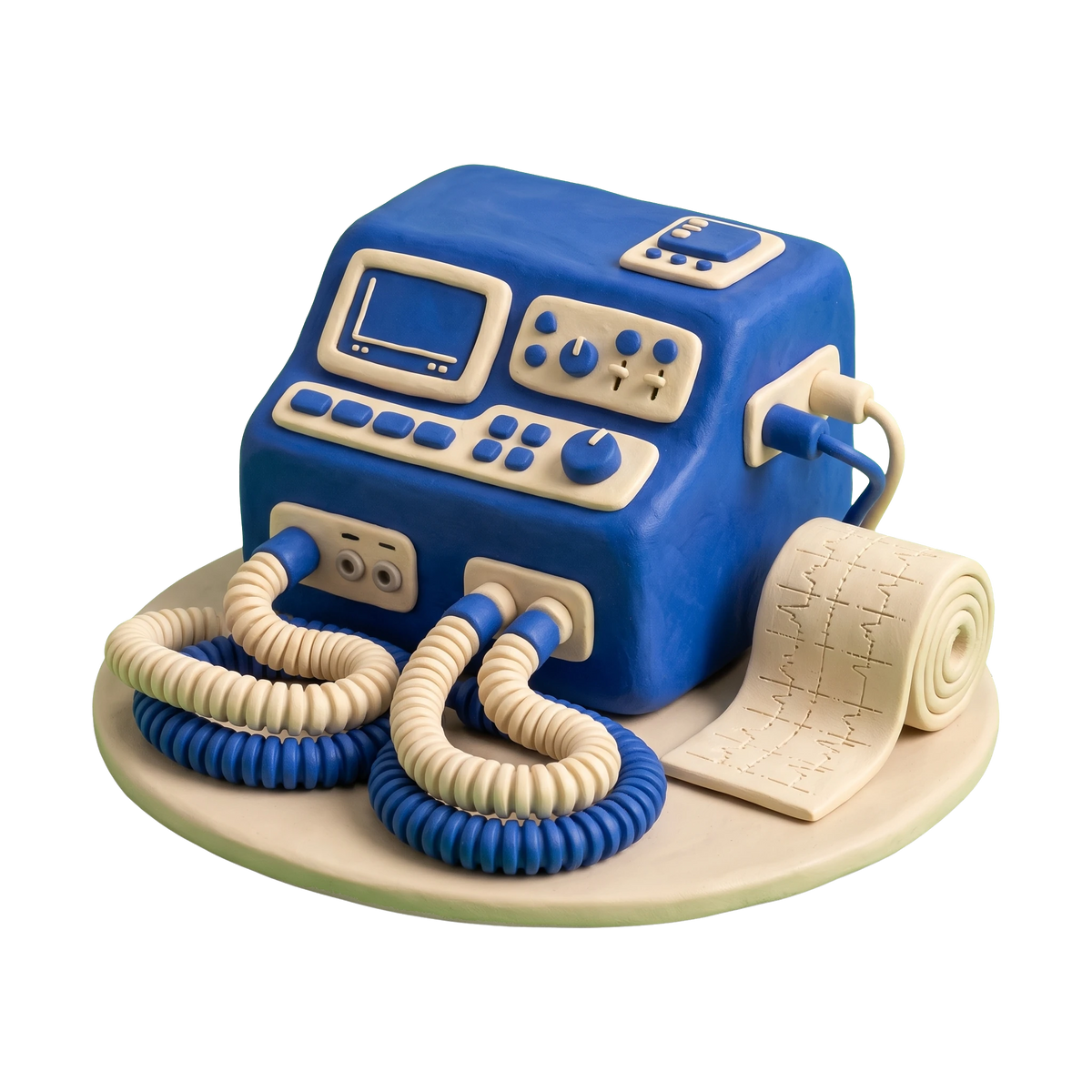Polygraph service illustration in blue and ivory clay