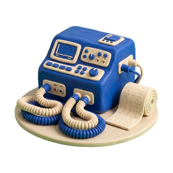 Polygraph service illustration in blue and ivory clay