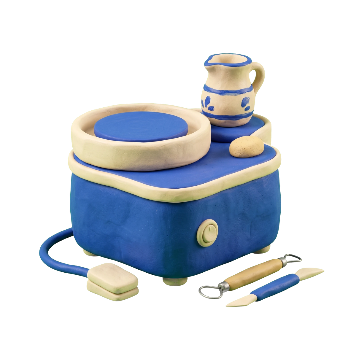 Pottery classes illustration in blue and ivory clay