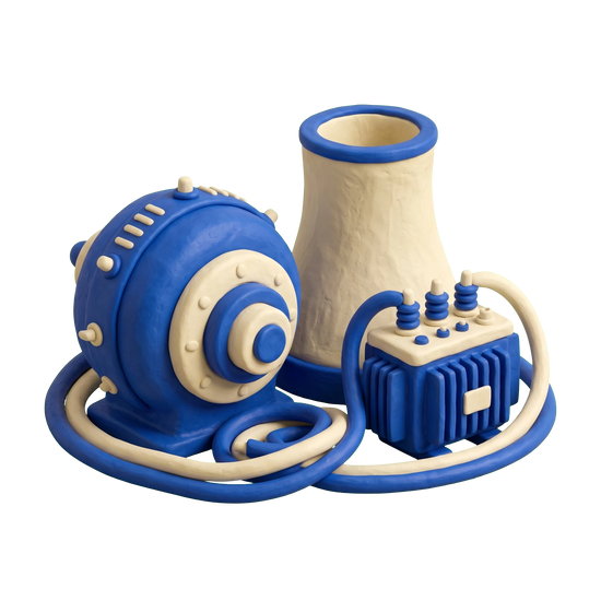 Power station illustration in blue and ivory clay